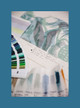 Custom orders image with blue background featuring Pantone colour book and bespoke colouration samples of Raoul Dufy wallpaper with various swatches.